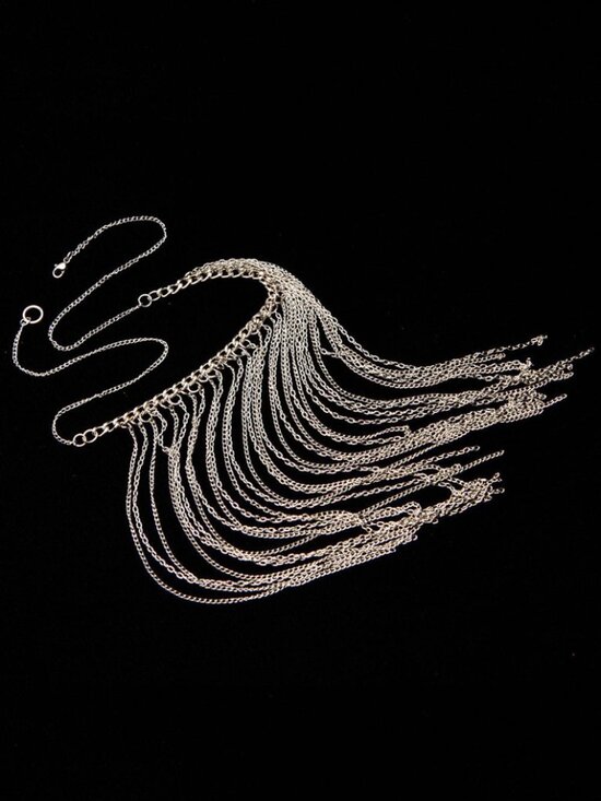 Source Unknown Jewelry - Silver Chain Fringe Choker Necklace